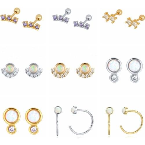 925 Silver Ear Needle Stud Earrings Circle Bling Zircon Cartilage Ear Bone Earlobe Buckle for Women Small Piercing Pendientes