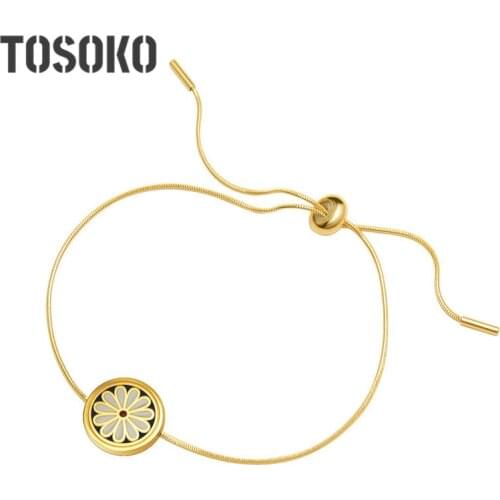 TOSOKO Classic Enamel Dripping Oil Small Chrysanthemum Snake Bone Chain Bracelet For Women Stainless Steel Jewelry BSE117