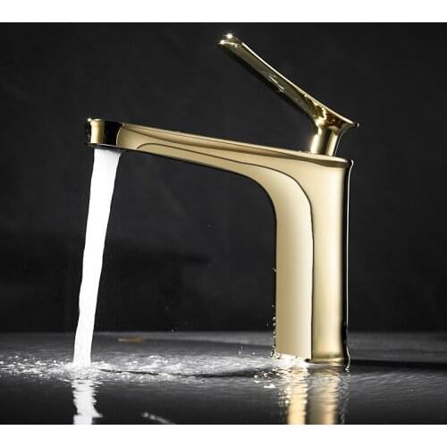 Gold Bathroom Basin Solid Brass Sink Mixer Faucets Hot & Cold Single Handle Deck Mounted Lavatory Crane Water Taps Black/Chrome