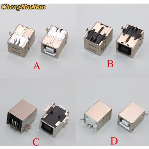1pcs USB 2.0 Connector Socket Jack Female Type B 90/180 Degree Connector Soldering PCB Connector D Printer Interface White/Black