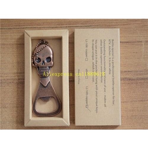 100pcs/lot Fast shipping Retro Skull shape Beer Bottle Opener Kitchen Bar Zinc Alloy Opener with retail box