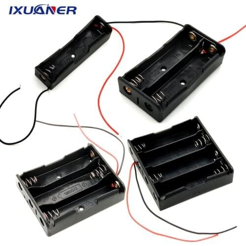 3.7V 1x 2x 3x 4x 18650 Battery Storage Box Case Black Plastic 1 2 3 4 Slot DIY Batteries Clip Holder Container W/ Wire Lead Pin