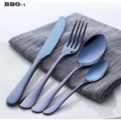 4pcs/set Stainless Steel Cutlery Blue Dinnerware Fork Spoon Knife set Teaspoon Tableware Dinner Set Xmas Wedding Flatware