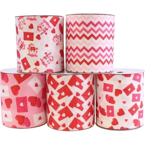 75mm 3inch heart heat transfer print Grosgrain Ribbon for Valentiness day webbing gift wrapping 10yards/lot