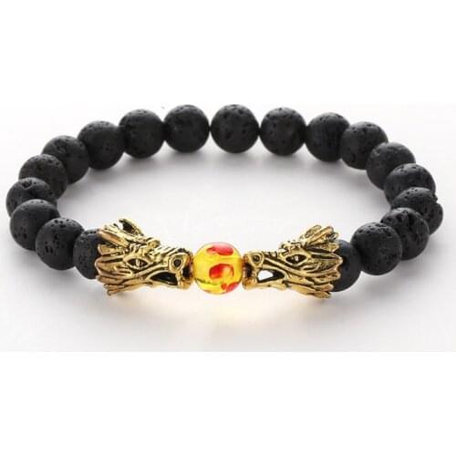 8mm htrh2 Bangles black stone volcanic lava bead double Dragon Buddha Prayer Yoga Bracelet women men nature stone Party Jewelry