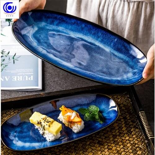 Large Kiln Baked Ceramic Fish Plate Oval Plate Sushi Plate Western Plate Dan-Shaped Plate Hotel Restaurant Commercial Dish