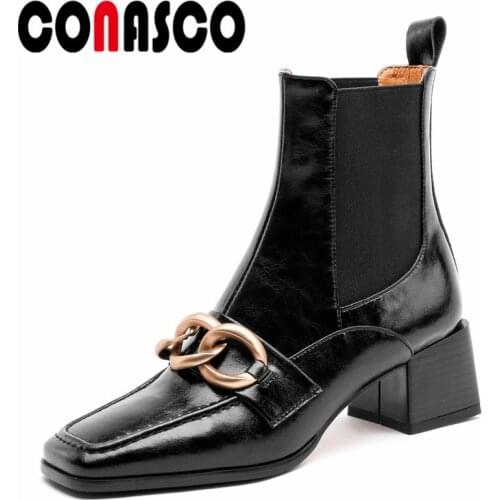CONASCO Retro Design Women Ankle Boots Autumn Winter Warm Genuine Leather Casual Party Basic Prom Office Elegant Shoes Woman