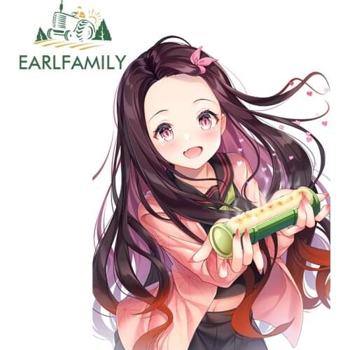 EARLFAMILY 13cm x 9.8cm For Nezuko Motorcycle Car Stickers Sunscreen Decal Waterproof 3D Motorcycle Decor Suitable for VAN RV