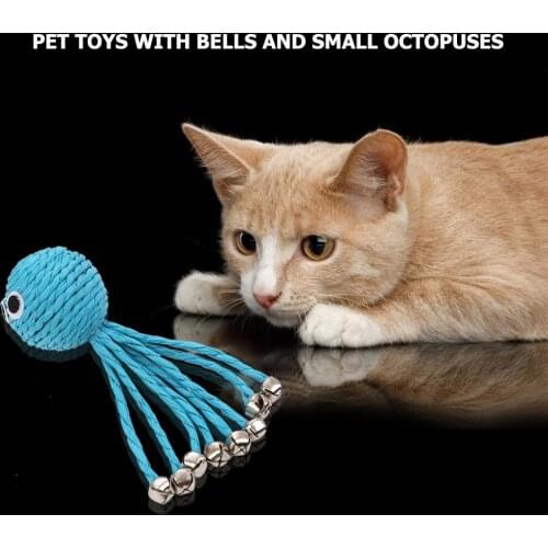 Lovely Dog Cat Blue Paper Rope Octopus Shape with Bell Toy for Kitten Puppy