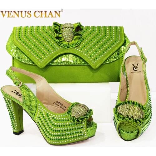GreenColor Italian design Ladies Shoe with Matching Bags High Quality African Shoe and Bag Set for Party In Women Nigerian Shoes