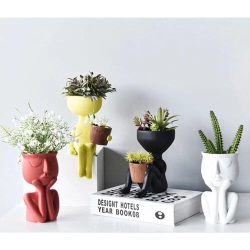 Creative Cute Imitation Humanoid Ceramic Flower Pot Human Face Abstract Succulent Planter Crafts Vase Personalized Home Decor