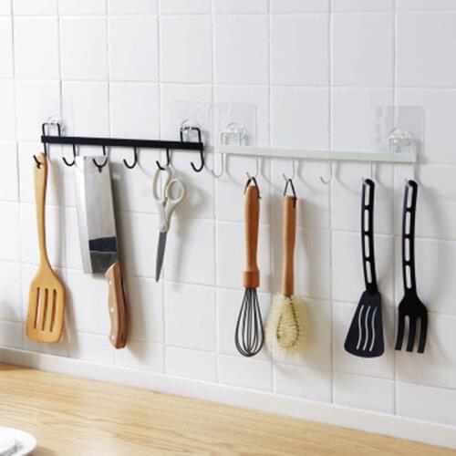 Kitchen Gabgets Cupboard 6 Hook Home Organizer Storage Rack Pantry Chest Tools Towels Hanger Wardrobe Towel Rack Storage Shelf