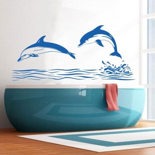 ZOOYOO Dolphin Wall Decal Art Decor Sticker Bathroom Playroom Dolphin Wall Decoration Vinyl Murals Wallpaper