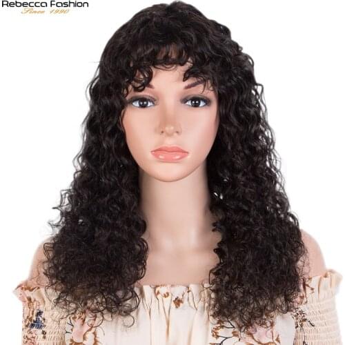 Rebecca Brazilian Deep Wave Wigs With Bangs Human Hair Wigs For Women Pre Plucked Glueless Full Machine Made Wig Natual Remy Wig