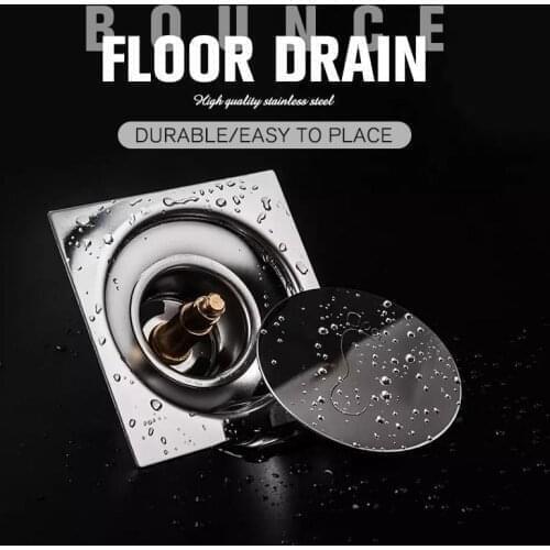 Bounce Floor Drain Stainless Steel Square Bounce Deodorization Brass Floor Drain 20X20cm Square Anti-Odor Bathroom Balcony Invis