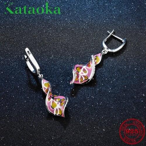 925 Sterling Silver Luxury Yellow Flower Pink Enamel Earrings Fashion Sexy appeal shape Earing Fine Charming Party Jewelry 2018