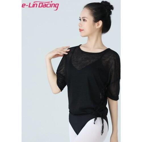 Short Sleeve Ballet Dance Mesh Top Classical Dance Costumes Gauze Adult ballerina Practice Clothes Yoga T-Shirt Side Split Tops