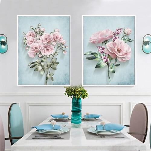 Modern Pastoral Pink Flowers Canvas Paintings Posters Prints Interior Wall Art Pictures for Living Room Kitchen Home Decoration