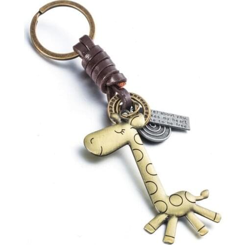 Alloy Vintage Antique Bronze Giraffe Key Rings Animal Braided Cowhide Keychain Pendant Punk Jewelry Gift For Friends 1PCS