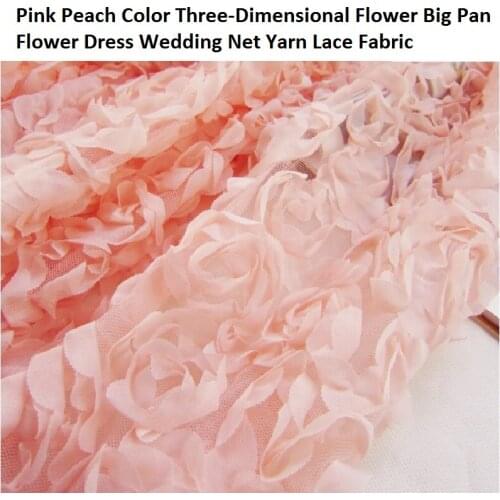Pink Peach Color Three-Dimensional Flower Big Pan Flower Dress Wedding Net Yarn Lace Fabric