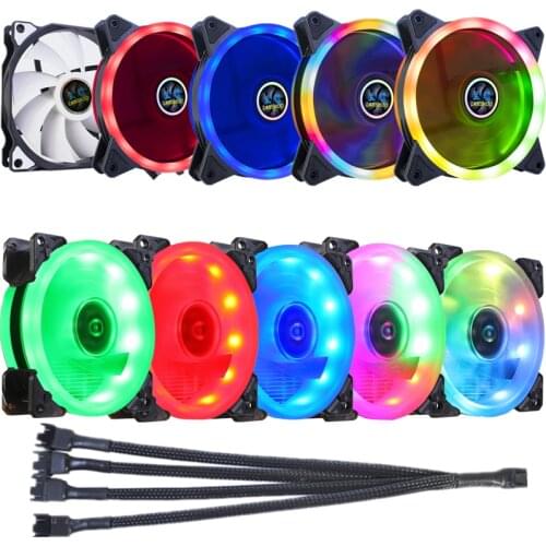 RGB LED PWM 4 PIN 9CM / 12CM Computer PC Case Fan Silent 90MM / 120MM CPU Cooling Quiet 12V DC with Power Cable Hub Splitter