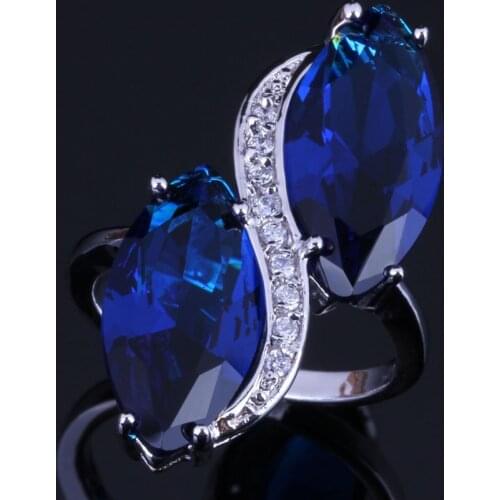 Cheerful Blue Cubic Zirconia White CZ Silver Plated Ring V0511