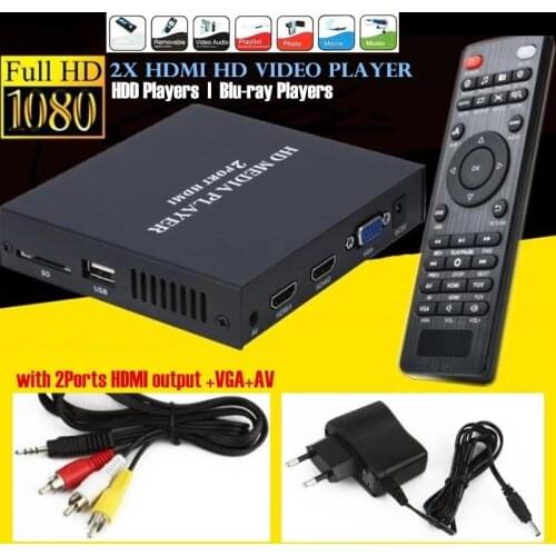 Mini Full HD 1080P USB External HDD Player Host Support MKV AVI U Disk SD MMC 2xHDMI Media Video Player IR Remote Blu-ray Player