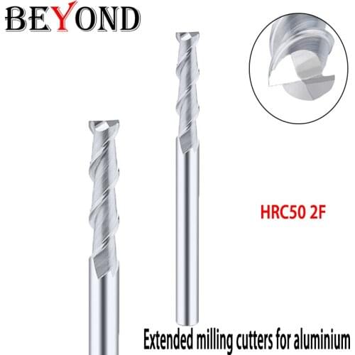 BEYOND Alloy Carbide End Mill Extended Milling Cutters For Aluminium Woodworking Lathe Tools CNC Machine HRC50 2F