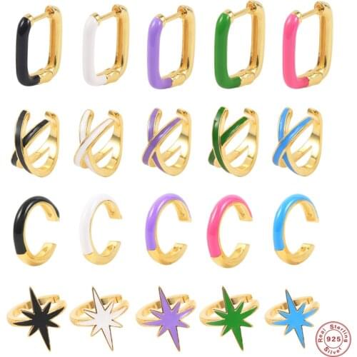 Aide 925 Sterling Silver C Shape Enamel Ear Cuffs for Women 2021 NEW Trend Cross Clip-on Earrings No Piercing Earring Jewelry