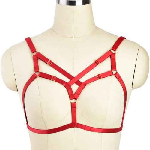 90s Punk Gothic Red Body Harness Belt Adjustable harness Strappy Tops Cage Bra Crop Top Bondage Handmade Underwear
