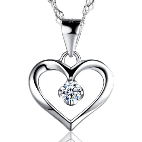Elegant 925 Sterling Silver Cubic Zirconia CZ Hollow Heart Pendant Necklace Colllar Women Wedding Anniversary Jewelry