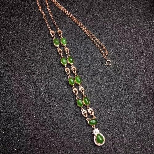 Natural green jasper gem Pendant necklace S925 silver Natural gem necklace Simple elegant water drops female party gift jewelery
