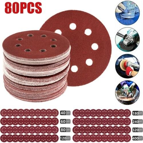 1set Adhesive Sanding Discs 40-400 Grits Hook and Loop Sanding Sheet 8 Holes Round Shape Sandpapers Polishing Tools