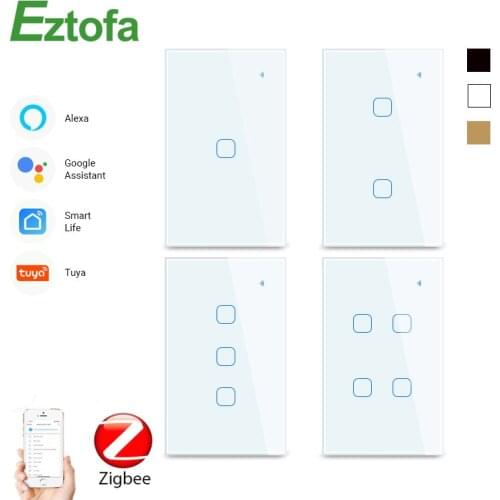 1234 Gang 2/3Way WiFi Touch Switch AC 100v220v Wall Light Switch Smart Home Zigbee Wireless Remote Control Tuya App US Standard