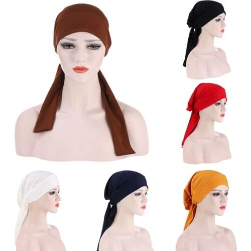 2020 NEW Women Muslim Fashion Hijab Cancer Chemo Hat Bowknot Turban Head Cover Hair Loss Scarf Wrap Pre-tied Bandanas Strech Cap
