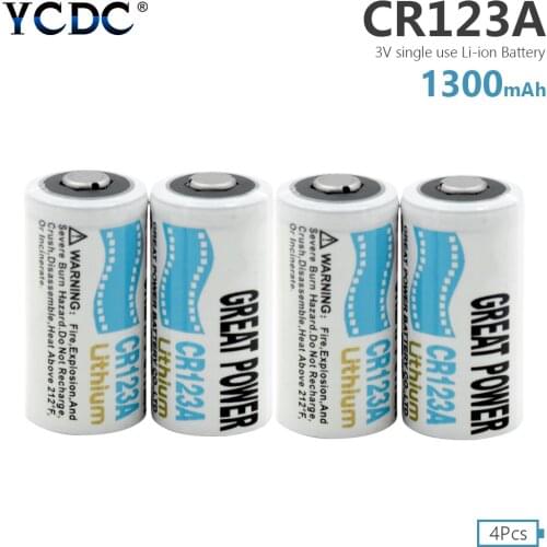 4Pcs 3V 100% Original CR123A Lithium Li-ion Battery 1300mAh K123A, VL123A CR123 CR17345 Batteries For Camera Radio