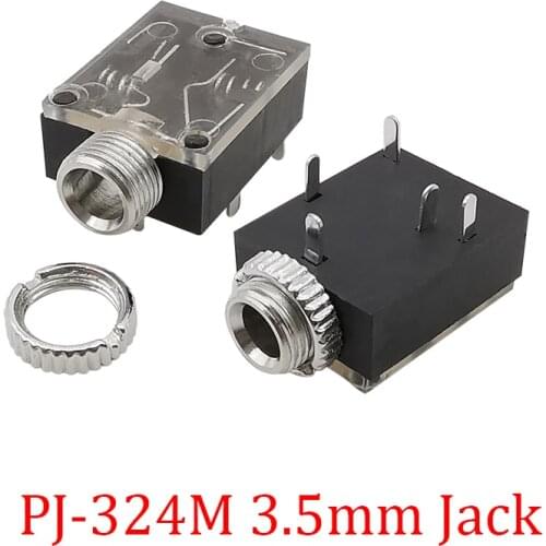 5/10/20Pcs PJ-324M 3.5mm Stereo Audio Socket Headphone Female Connector PJ324M 5Pin PCB Panel Mount 3.5mm Jack With Nut Black