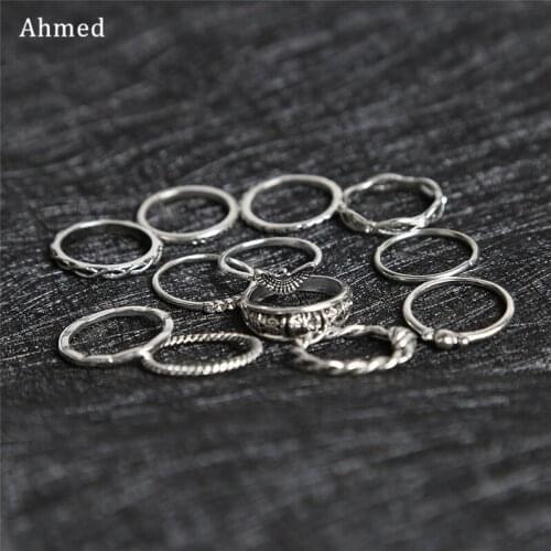 Ahmed 12 pc/set Charm Gold Silver Midi Finger Rings Set for Women Vintage Boho Knuckle Party Rings Jewelry Gift Girl Wholesale