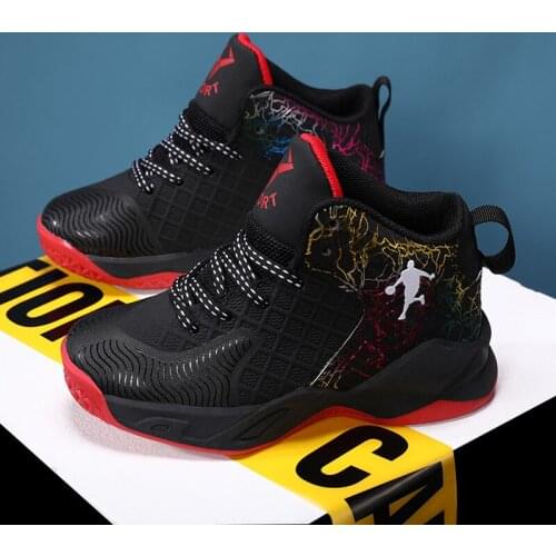 Boys Basketball Shoes Thick Sole Soft Summer Mesh Kids Sneakers Non-slip Leather Children Sport Shoes Outdoor Boys Basket Shoes