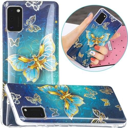 Glitter Printing Case for Samsung Galaxy A41 Cute Cover Flower Butterfly Marble Painting Back Shell