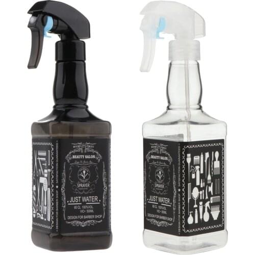 18oz 500ml Retro Black Clear Plastic Hairdressing Water Flowers Trigger Sprayer Bottle