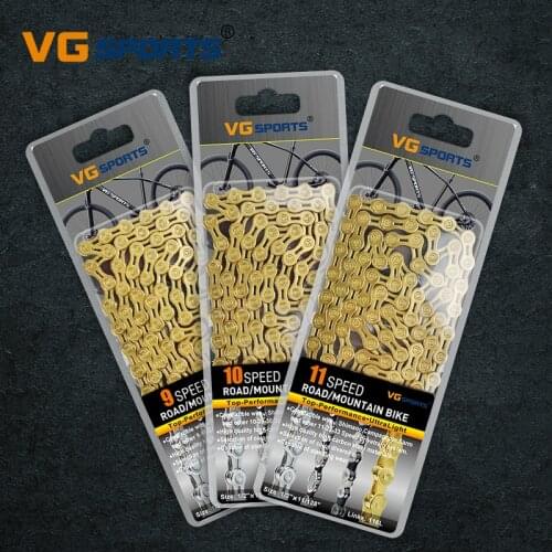 VG Sports Bicycle Chain 9 10 11 12 Speed Velocidade Titannium Nitride Plated 9s 10s 11s 12s Ti Gold MTB Road Bike Chains 116Link