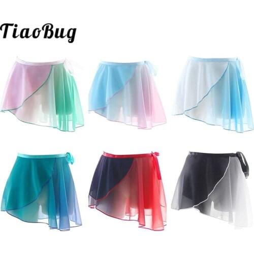 Women Lace-Up Gradient Color Chiffon Wrap Ballet Skirt Stage Performance Dancewear Asymmetrical Miniskirt for Gymnastics Leotard