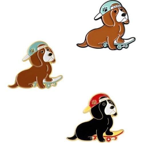 Hip-hop Skateboard Dogs Enamel Pins Funny Animals Brooches Bag Clothes Lapel Button Badge Cartoon Jewelry Gift for Kids Friends