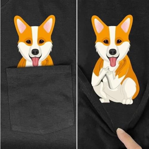 T Shirt Fashion Brand summer pocket funny dog printed t-shirt men for women shirts Hip hop tops black cotton tees style-6