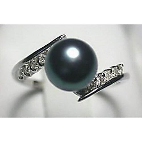 Hot selling good******** Beautiful and elegant fashion Black Tahitian Pearl Ring Size 7# 8# 9
