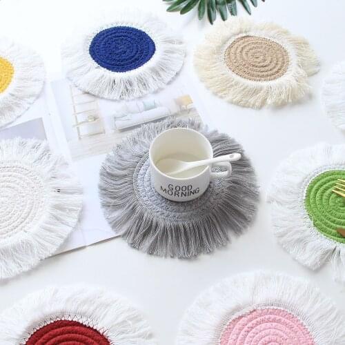 Cotton Braid Coaster Handmade Macrame Cup Cushion Bohemia Style Non-slip Cup Mat