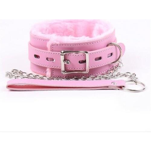 Adult Games Pink Leather Soft Fluff Neck Collar Flirt Erotic Toys Bondage Sex Role-play BDSM Sex Products Sex Toys for Couples