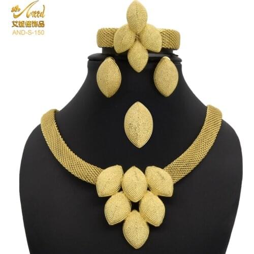 24K Dubai Gold African Bead Jewelry Set Ladies Luxury Jewellery Indian Bride Necklace Earrings For Women Wedding Collection Sets