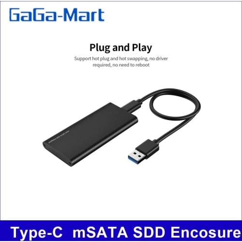 Type-C to mSATA SSD Enclosure Portable mSATA Solid State Drive Box High Speed USB3.1 m SATA SSD Enclosure Aluminum Alloy